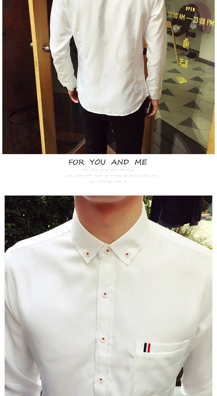 Men's White Slim Fit Long Sleeve Korean Style Shirt — feature 5