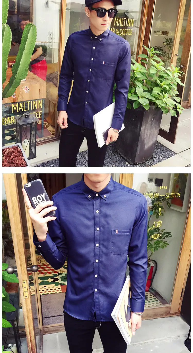 Men's White Slim Fit Long Sleeve Korean Style Shirt — feature 7