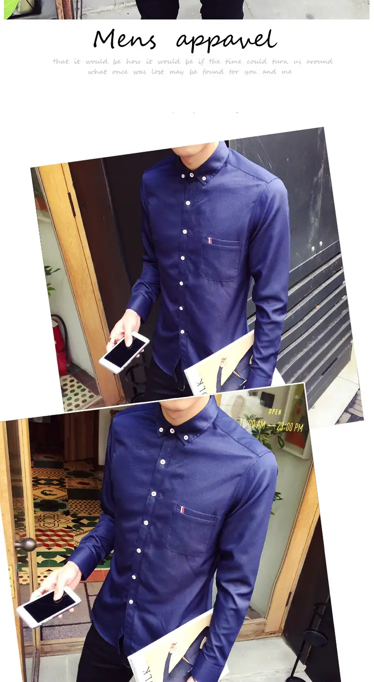 Men's White Slim Fit Long Sleeve Korean Style Shirt — feature 8