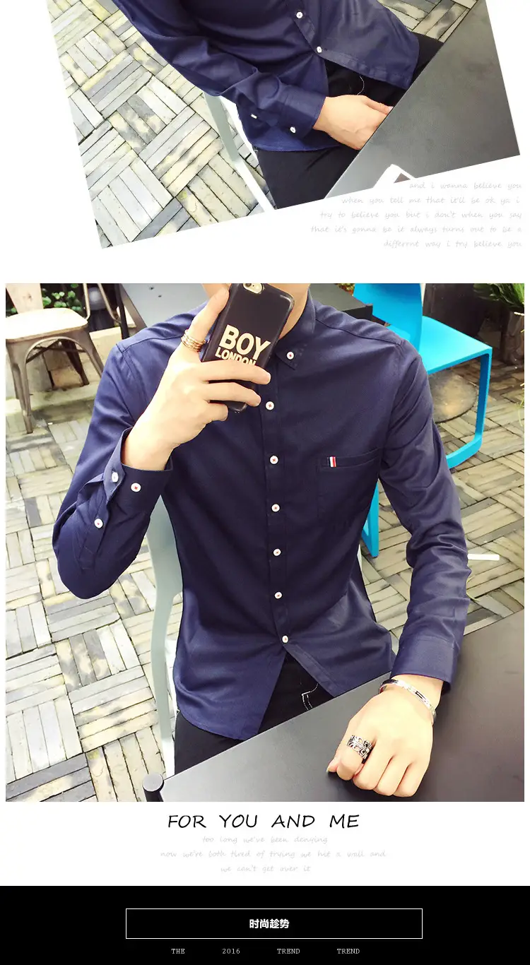 Men's White Slim Fit Long Sleeve Korean Style Shirt — feature 9