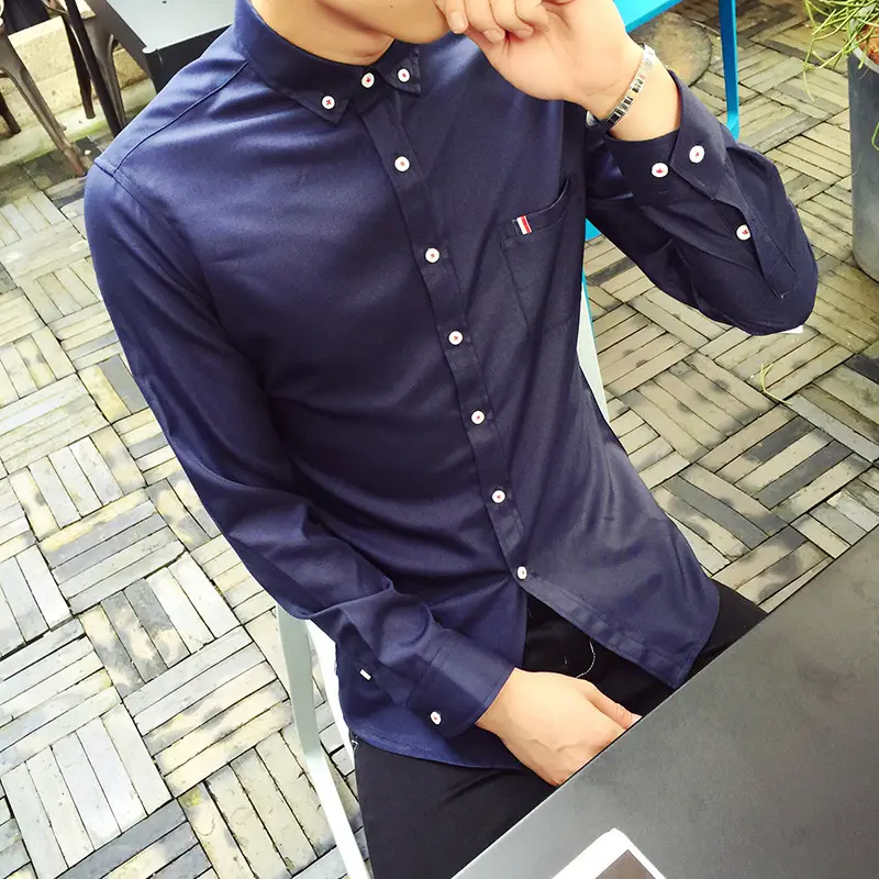 Men's White Slim Fit Long Sleeve Korean Style Shirt