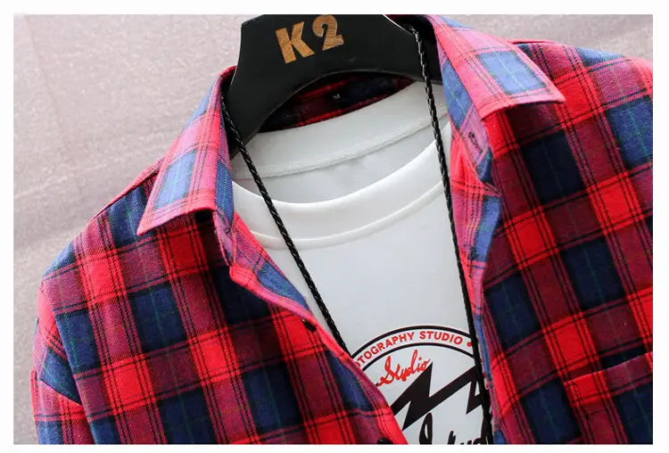 Men Plaid Flannel Shirt Loose Fit Yellow Blue — feature 16