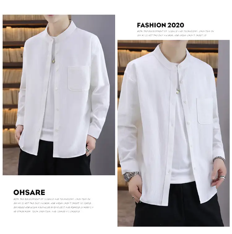 Men Light Blue Button Collar Shirt Long Sleeve — feature 10