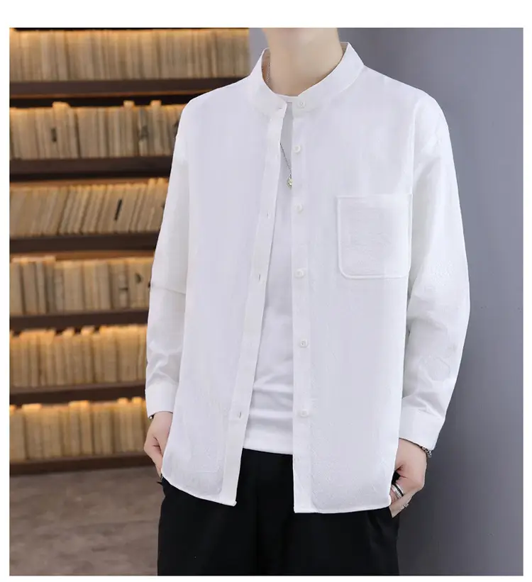 Men Light Blue Button Collar Shirt Long Sleeve — feature 11
