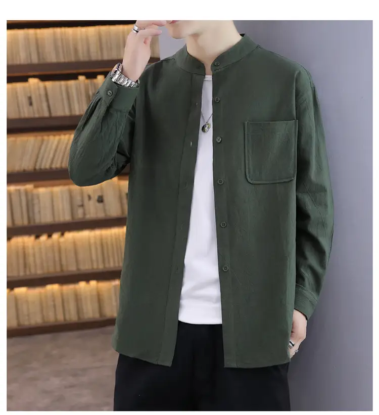 Men Light Blue Button Collar Shirt Long Sleeve — feature 14