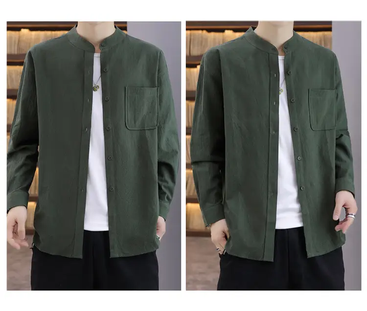 Men Light Blue Button Collar Shirt Long Sleeve — feature 16