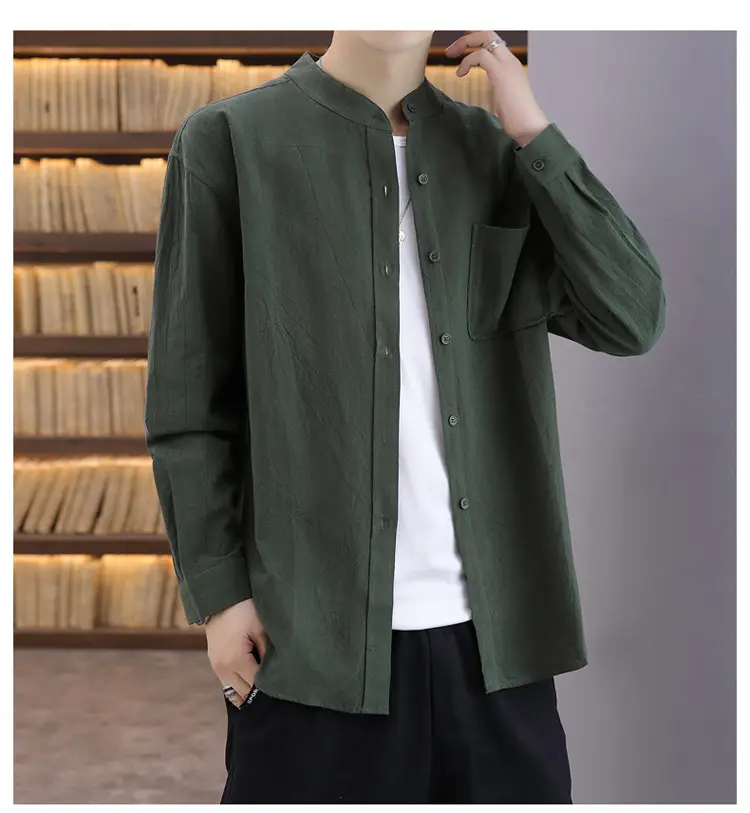 Men Light Blue Button Collar Shirt Long Sleeve — feature 17