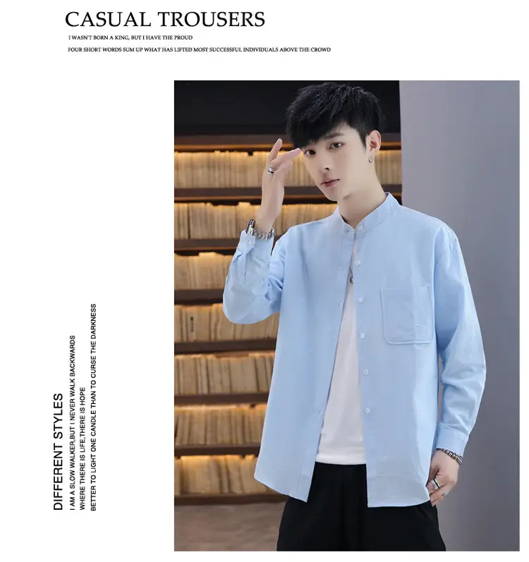 Men Light Blue Button Collar Shirt Long Sleeve — feature 21