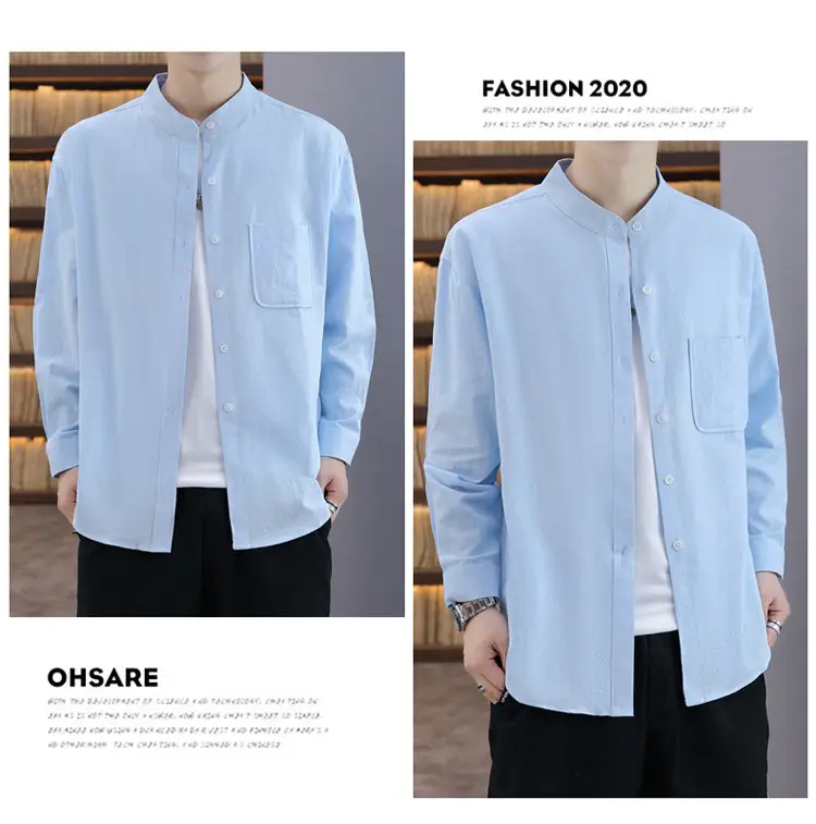 Men Light Blue Button Collar Shirt Long Sleeve — feature 22