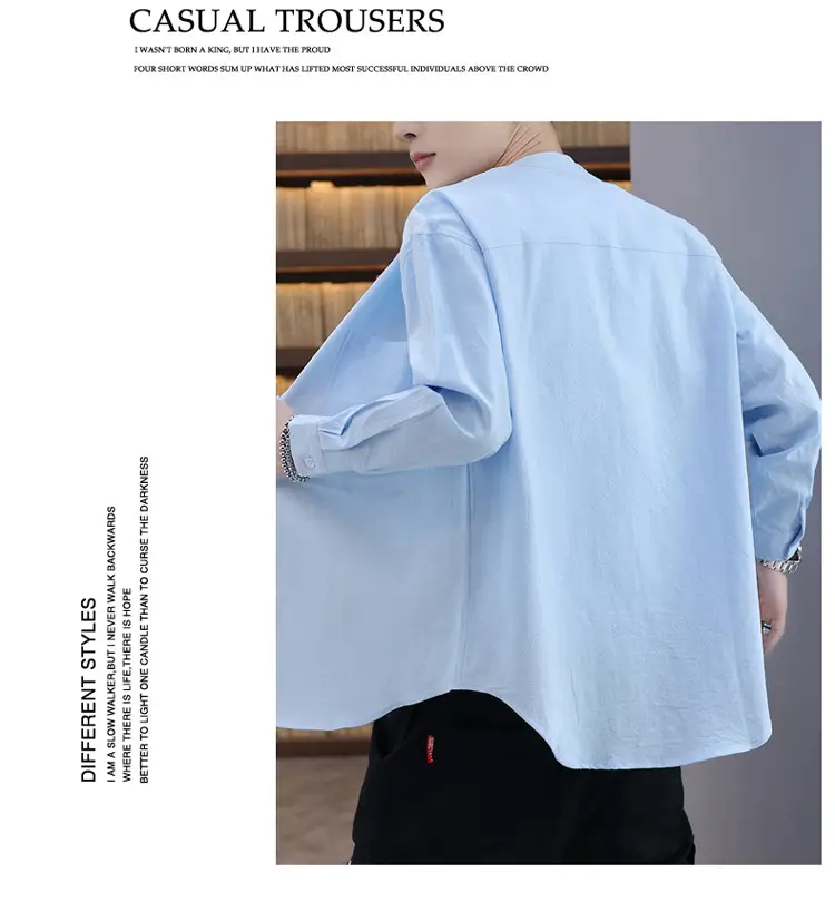 Men Light Blue Button Collar Shirt Long Sleeve — feature 24