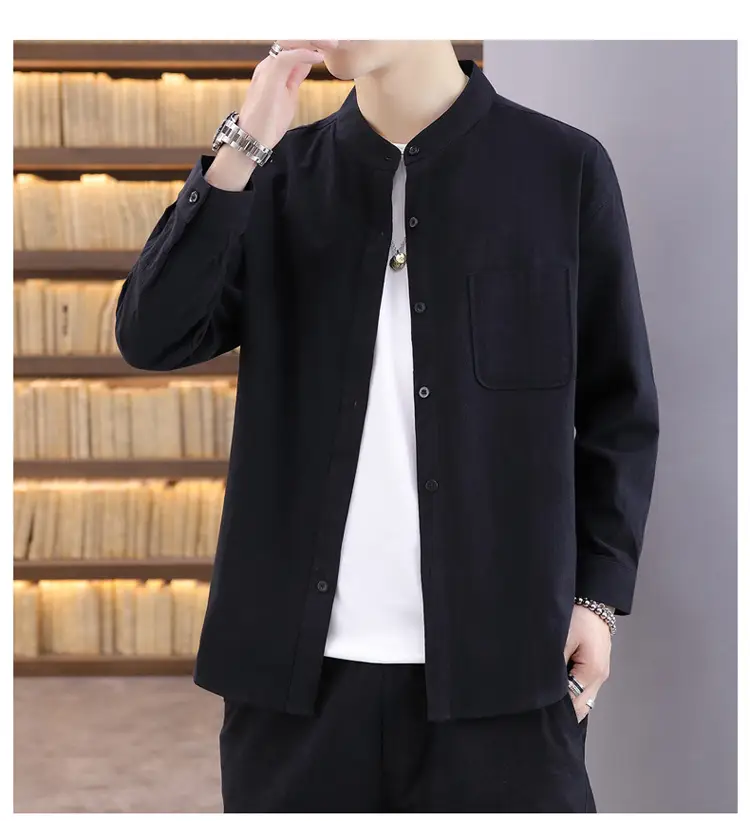 Men Light Blue Button Collar Shirt Long Sleeve — feature 26