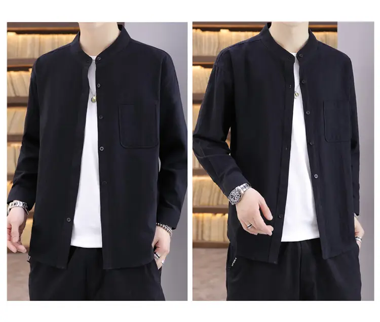 Men Light Blue Button Collar Shirt Long Sleeve — feature 28
