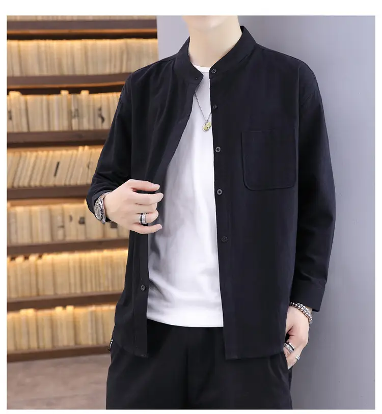 Men Light Blue Button Collar Shirt Long Sleeve — feature 29