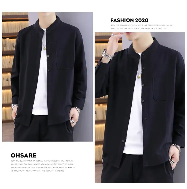 Men Light Blue Button Collar Shirt Long Sleeve — feature 30