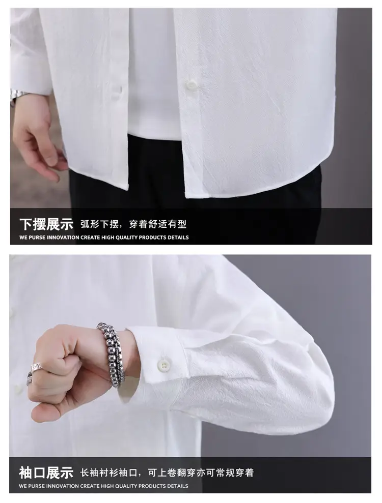 Men Light Blue Button Collar Shirt Long Sleeve — feature 33