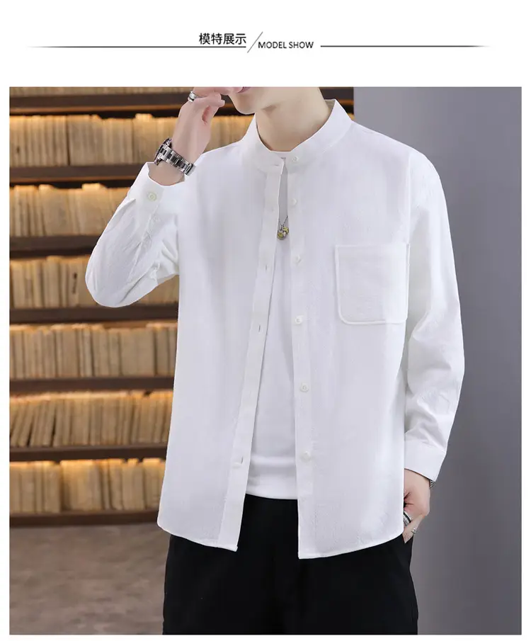 Men Light Blue Button Collar Shirt Long Sleeve — feature 8