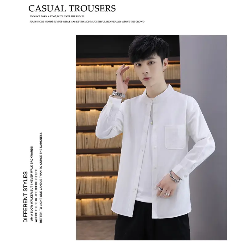 Men Light Blue Button Collar Shirt Long Sleeve — feature 9