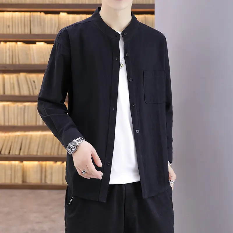 Men Light Blue Button Collar Shirt Long Sleeve - Image 2