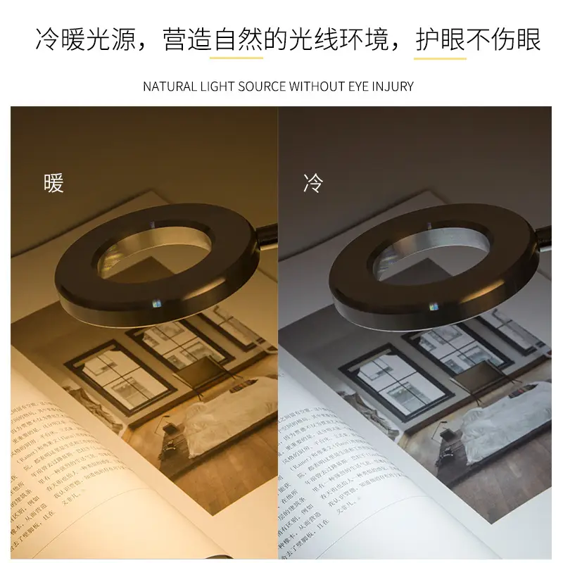 Cross-Border Supply Led Desk Lamp Eye Protection Learning Beauty Tattoo Magnifying Glass USB Foldableing Hot and Cold Clip Bedside Lamp