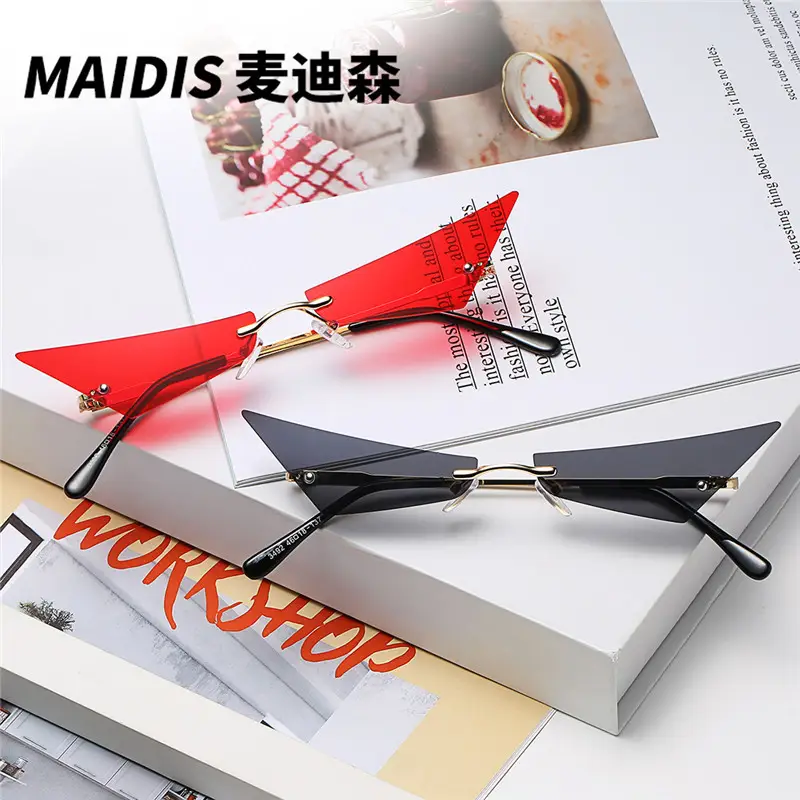 Punk Frameless Metal Sunglasses Men Women European American Street Photography Narrow Side Small Frame Sunglasses Women - Image 7