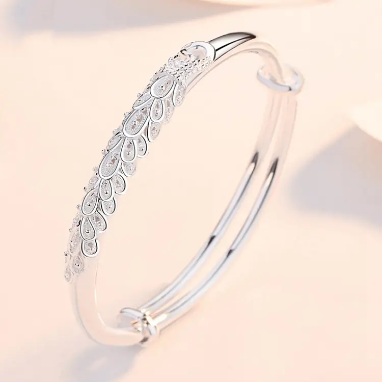 Peacock Design Silver Plated Women's Open Bracelet - Image 2