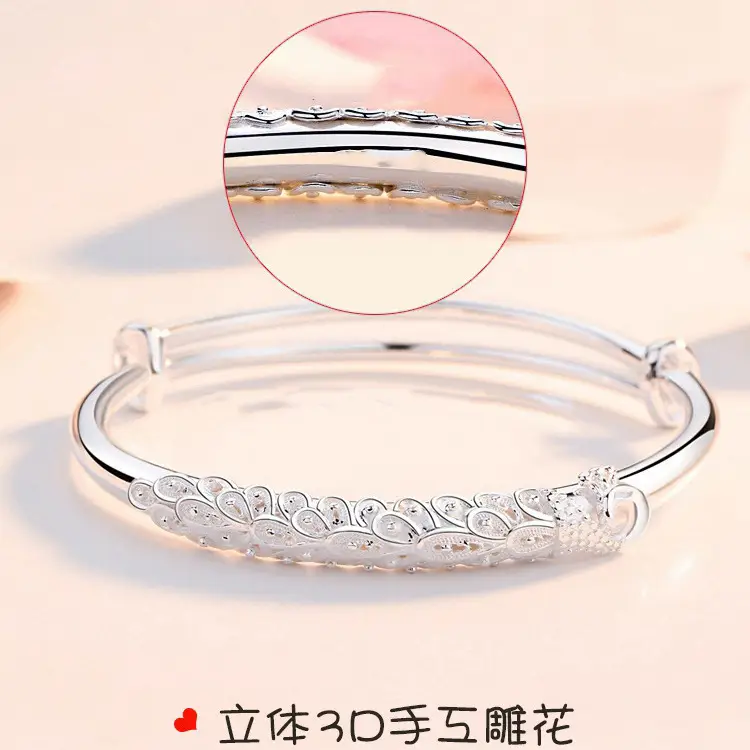 Peacock Design Silver Plated Women's Open Bracelet - Image 3