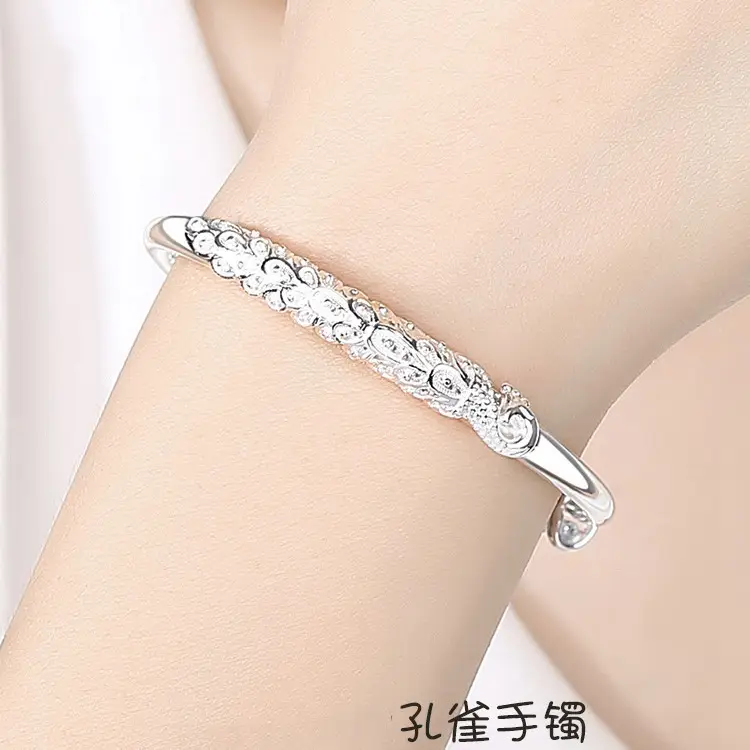 Peacock Design Silver Plated Women's Open Bracelet - Image 4