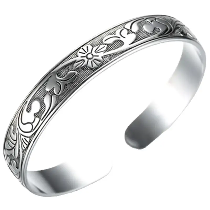 Classic Retro Silver Lotus Leaf Bracelet for Women - Image 4