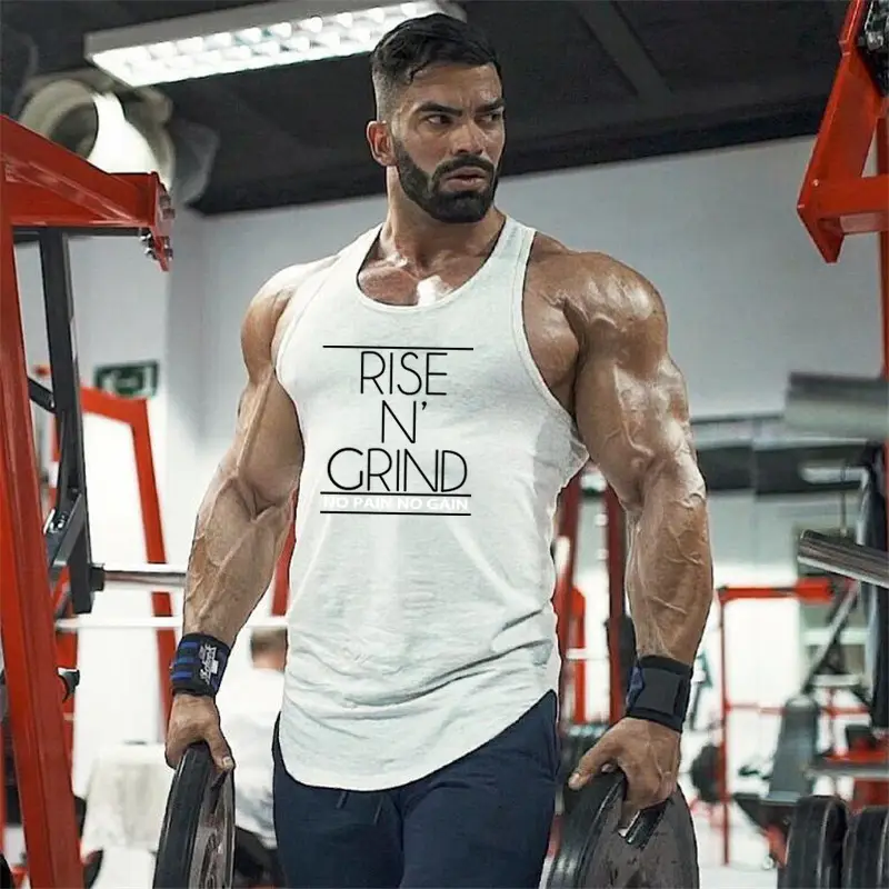 Men's Olive Sleeveless Muscle Vest "Rise In Grind" - Image 9