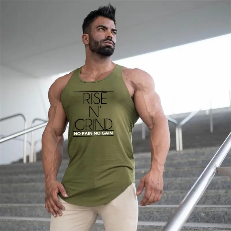 Men's Olive Sleeveless Muscle Vest "Rise In Grind" - Image 10