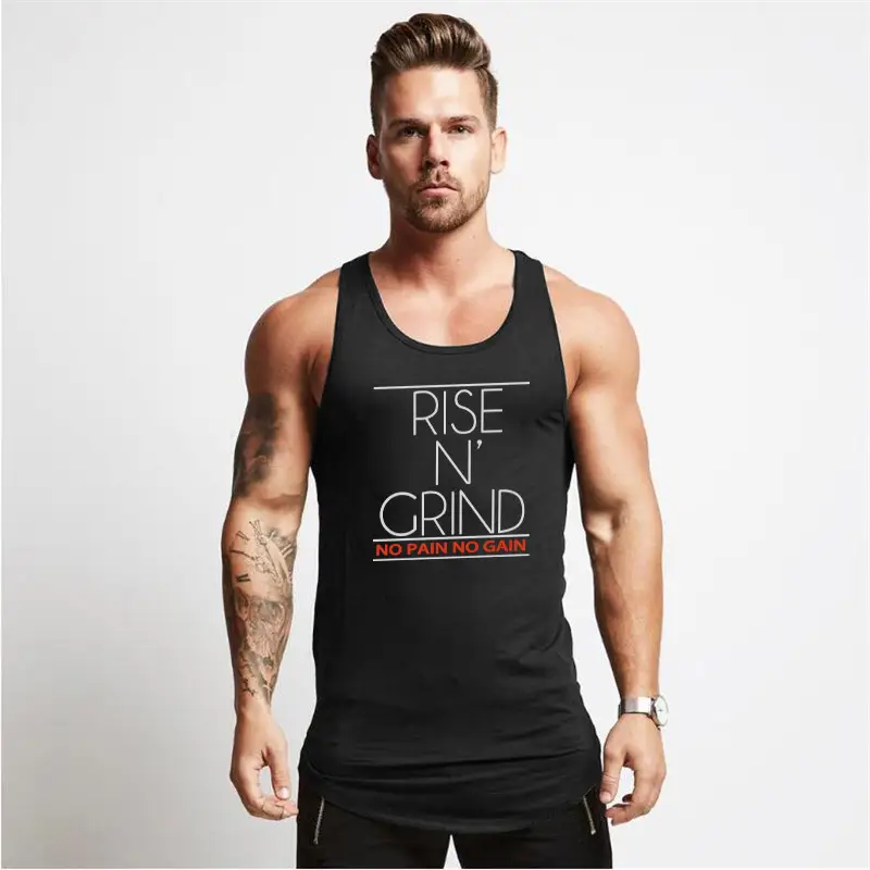 Men's Olive Sleeveless Muscle Vest "Rise In Grind" - Image 3