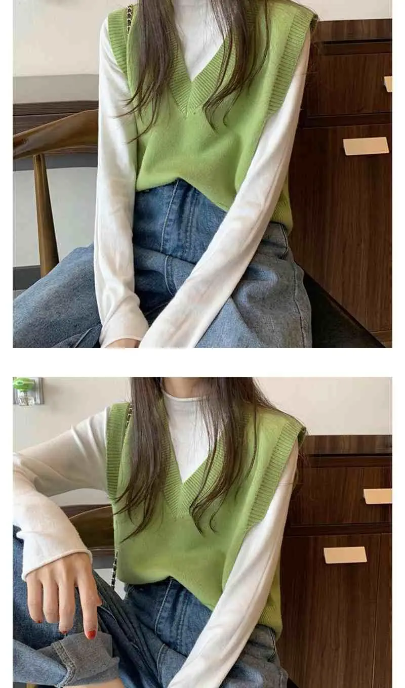 Women V-Neck Knitted Vest Blue Autumn 2025 — feature 14