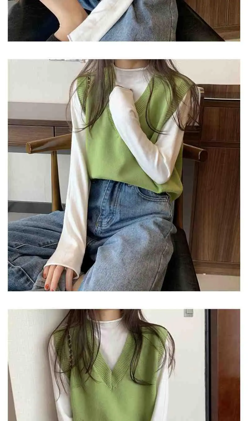 Women V-Neck Knitted Vest Blue Autumn 2025 — feature 15