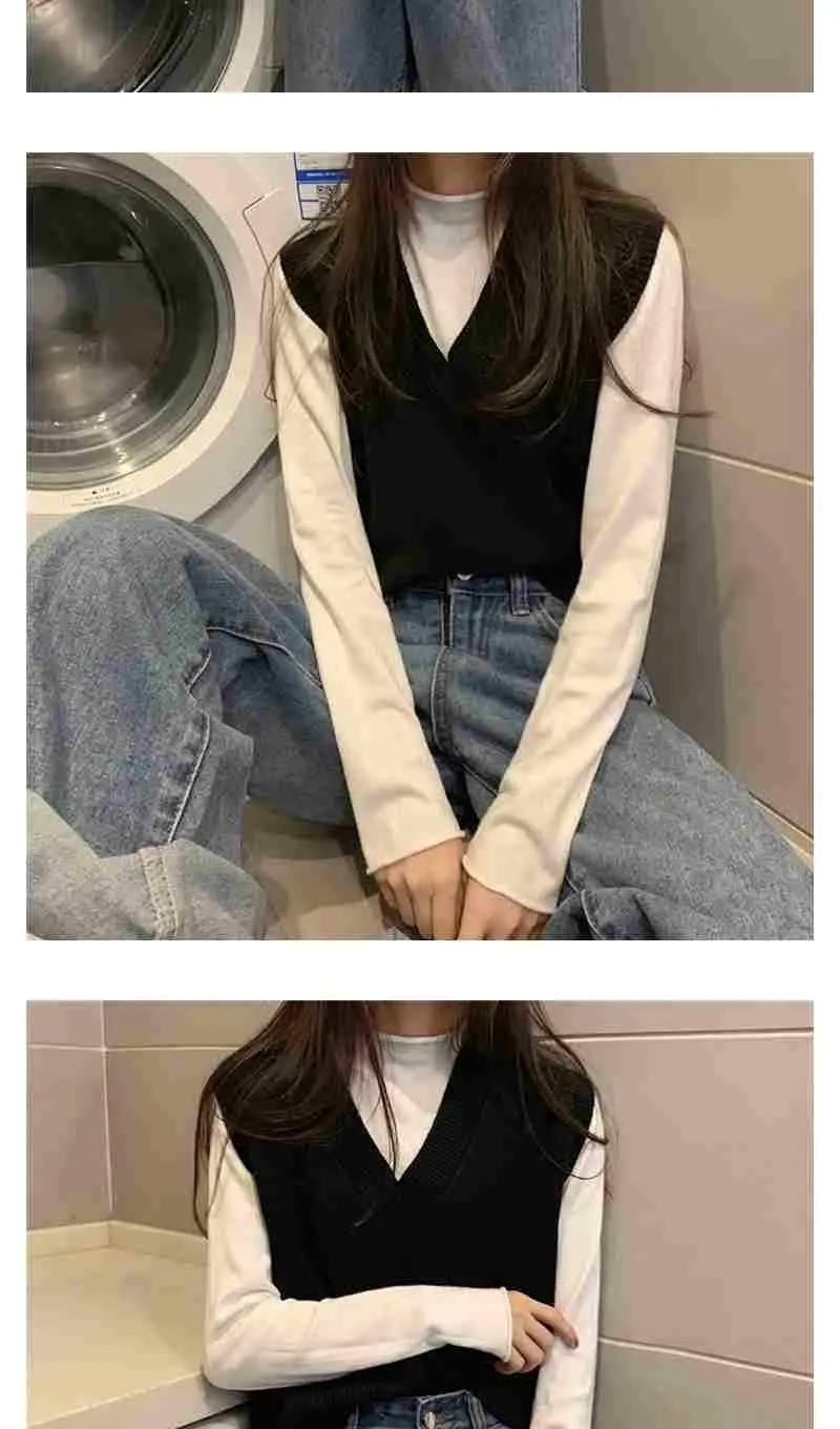 Women V-Neck Knitted Vest Blue Autumn 2025 — feature 18