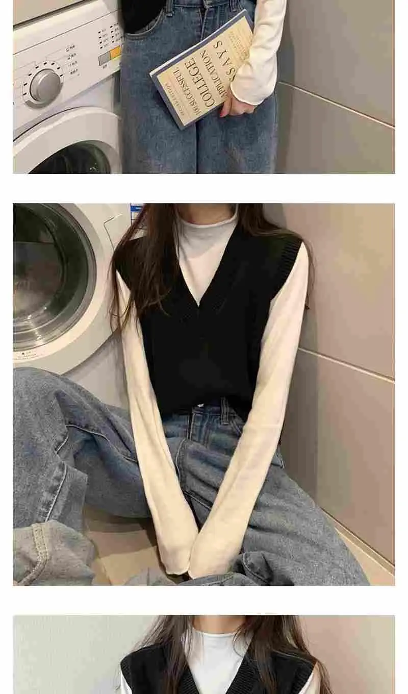 Women V-Neck Knitted Vest Blue Autumn 2025 — feature 19