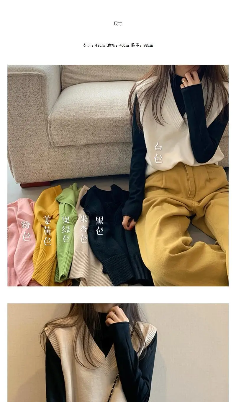 Women V-Neck Knitted Vest Blue Autumn 2025 — feature 2