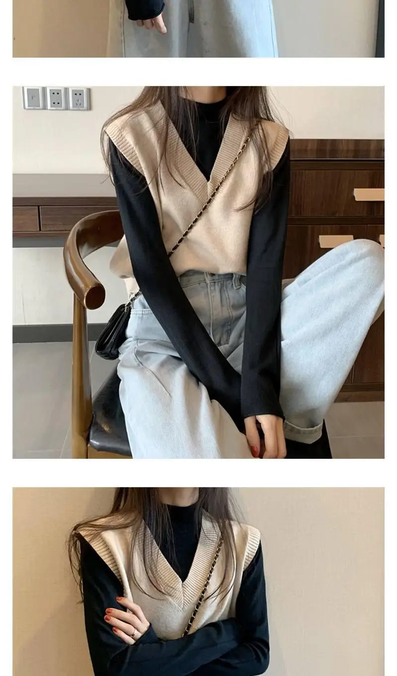 Women V-Neck Knitted Vest Blue Autumn 2025 — feature 5
