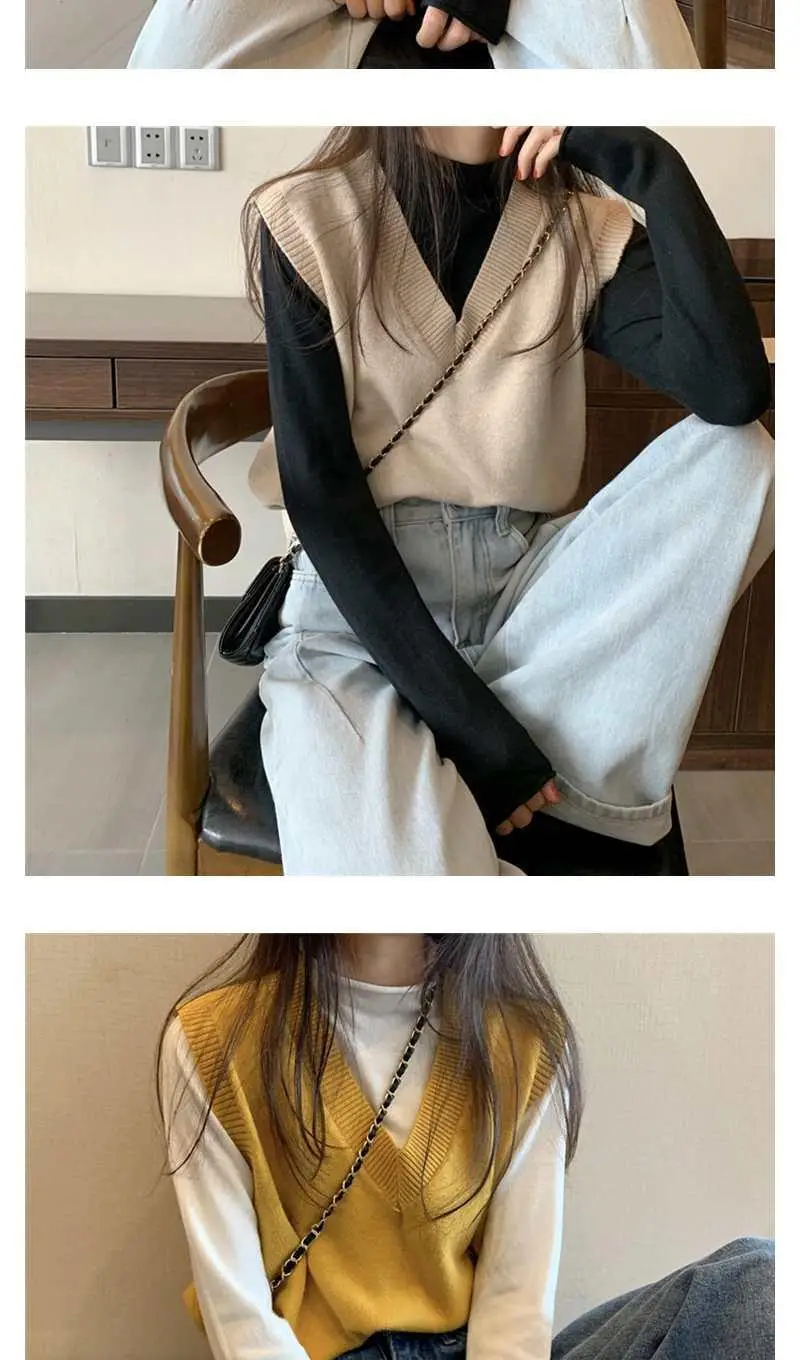 Women V-Neck Knitted Vest Blue Autumn 2025 — feature 8
