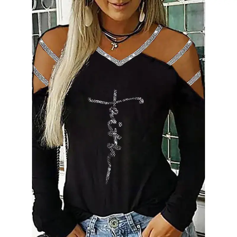 2020 Wish Independent Station Heart Print Long Sleeve T-Shirt Grey - Image 3