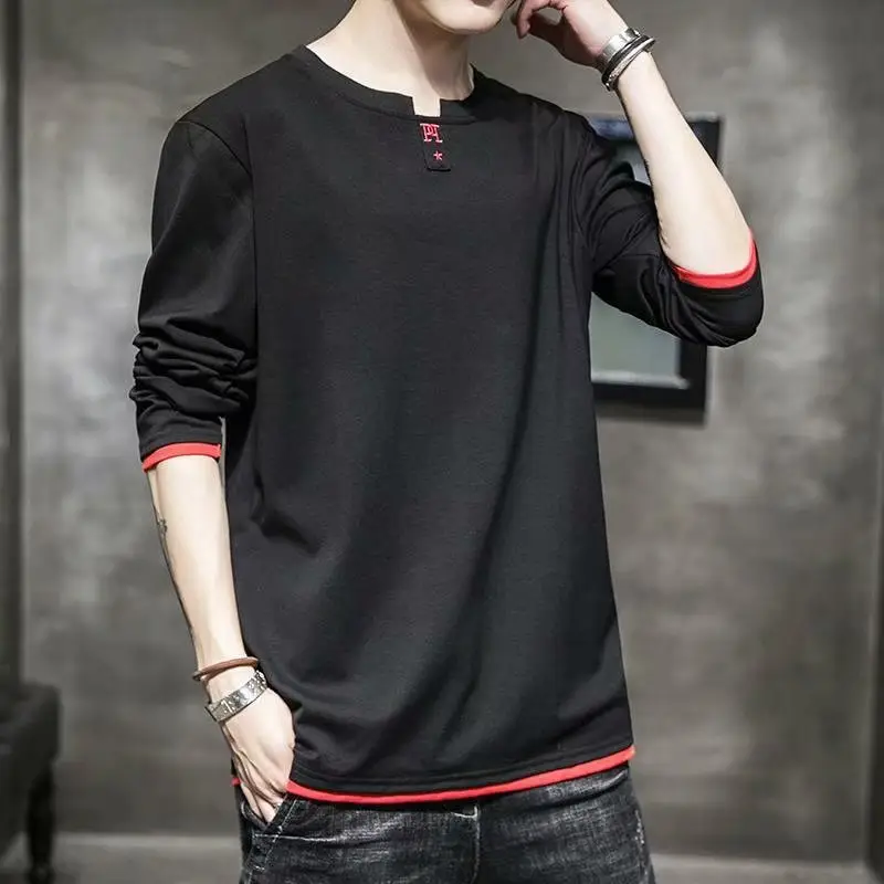 Men's White Long Sleeve T-Shirt Plain Round Neck