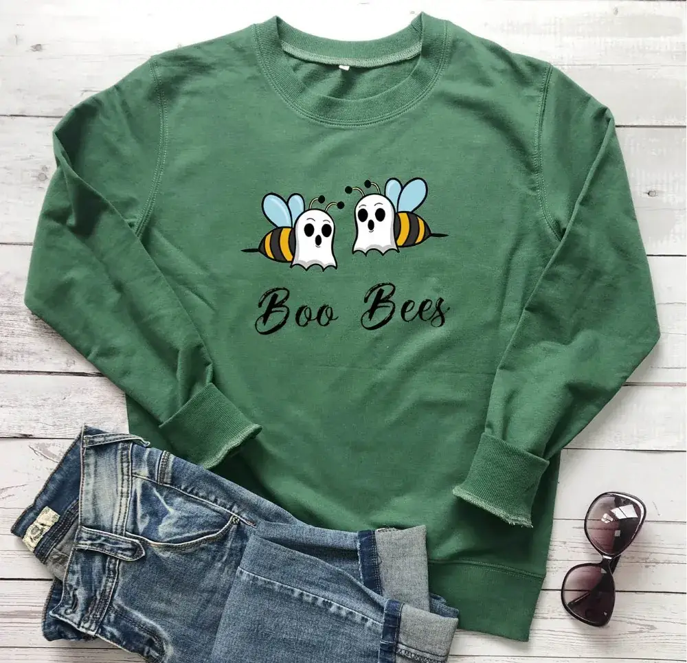 Boo Bees Halloween Green Cotton T-Shirt