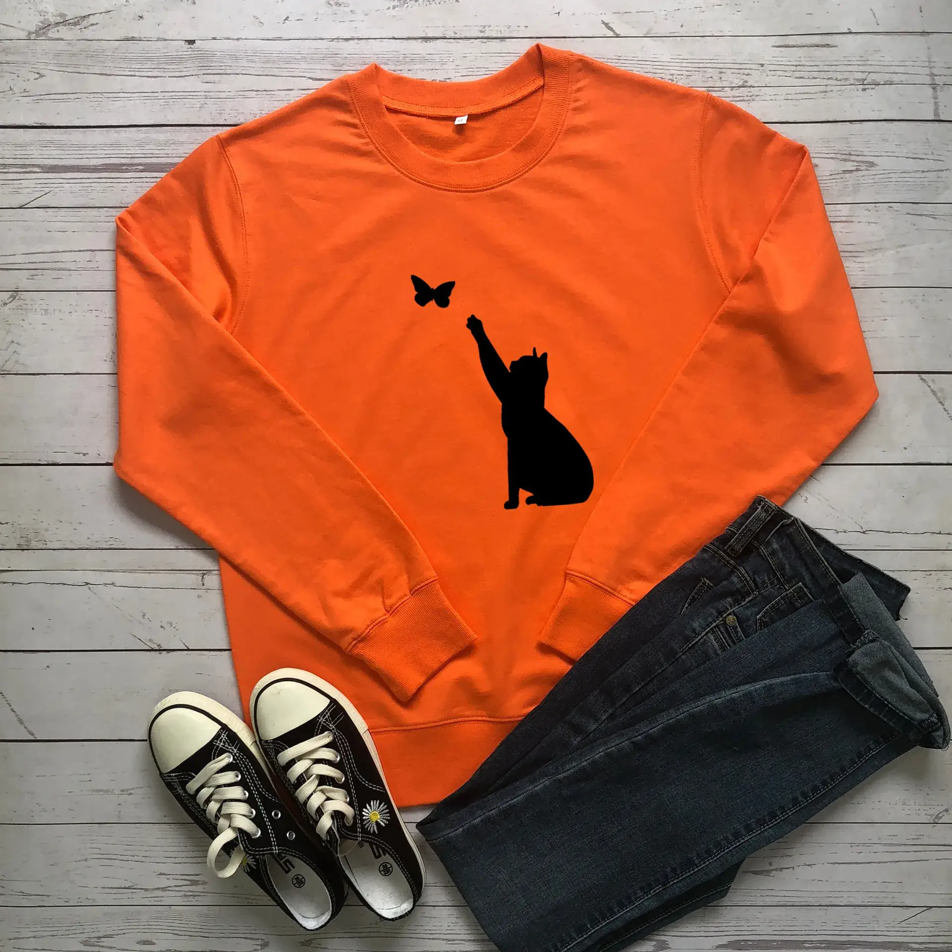 Green Cat Butterfly Crewneck Sweatshirt - Image 3