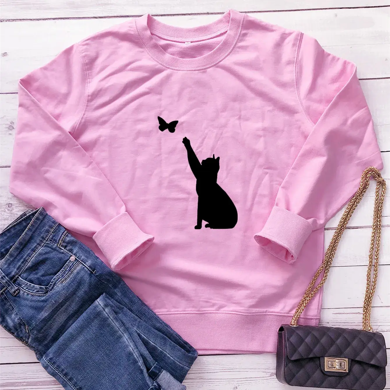Green Cat Butterfly Crewneck Sweatshirt - Image 4