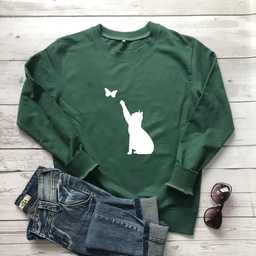 Green Cat Butterfly Crewneck Sweatshirt - Image 5