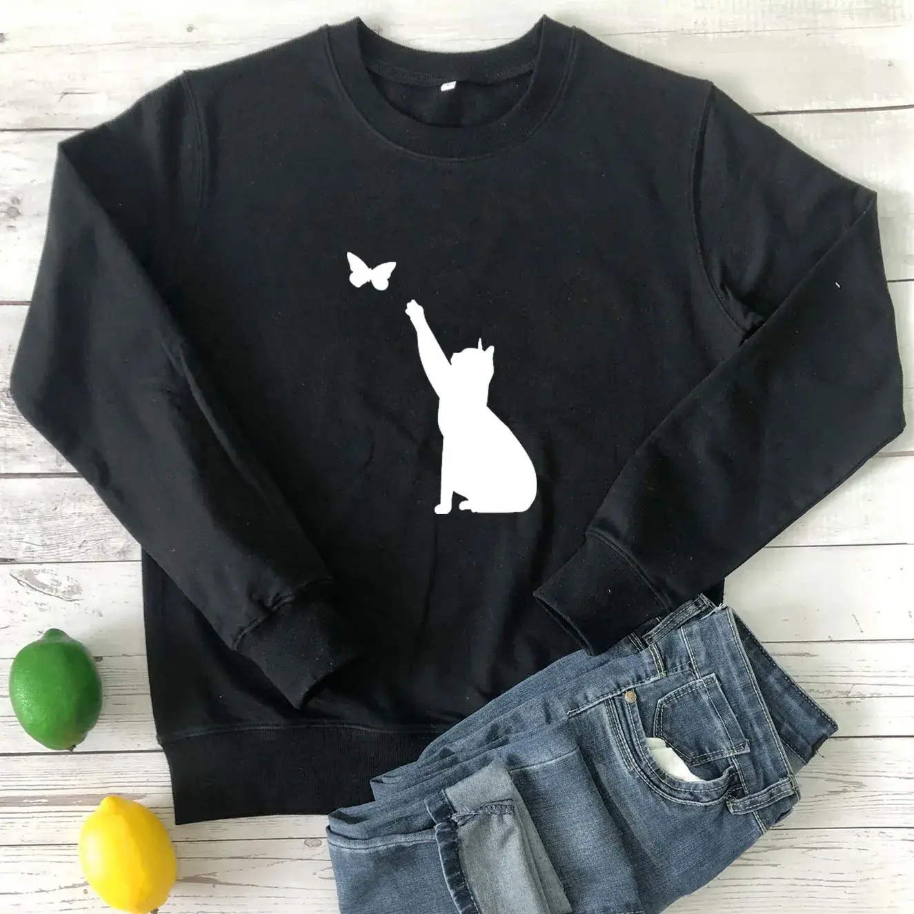 Green Cat Butterfly Crewneck Sweatshirt - Image 7