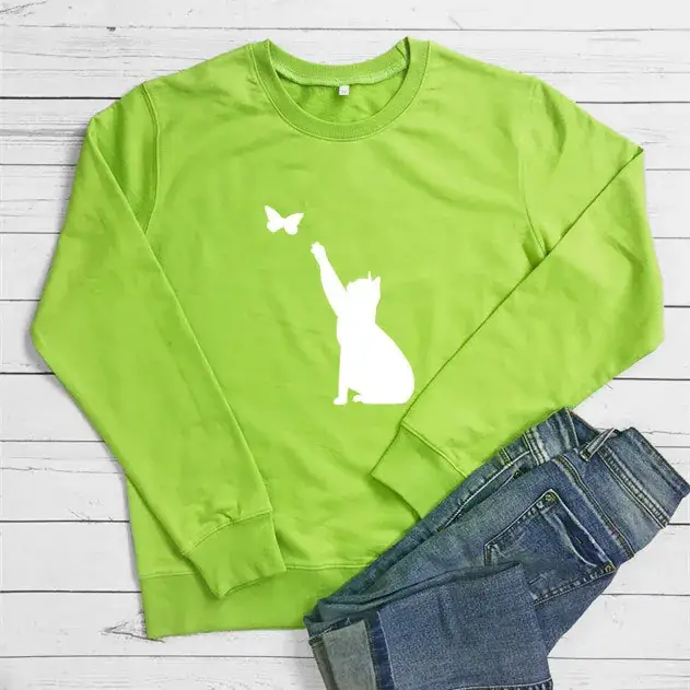 Green Cat Butterfly Crewneck Sweatshirt - Image 9