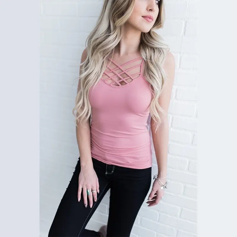 Women's Red Halter Top Vest with Criss Cross Design - Image 8
