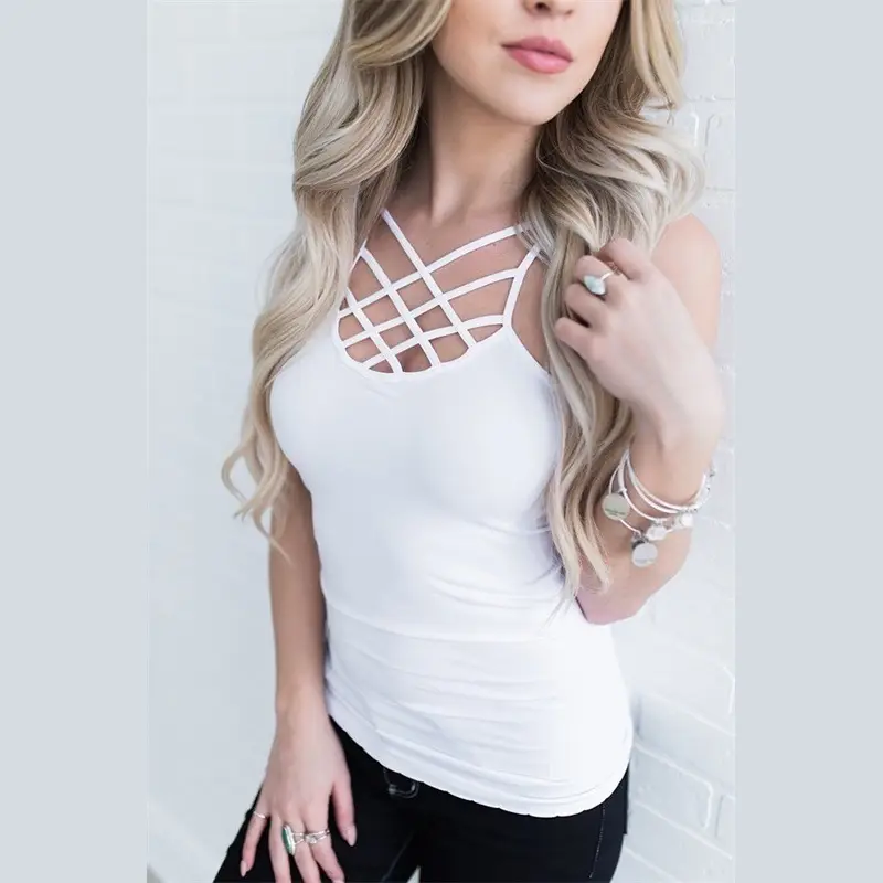 Women's Red Halter Top Vest with Criss Cross Design - Image 3