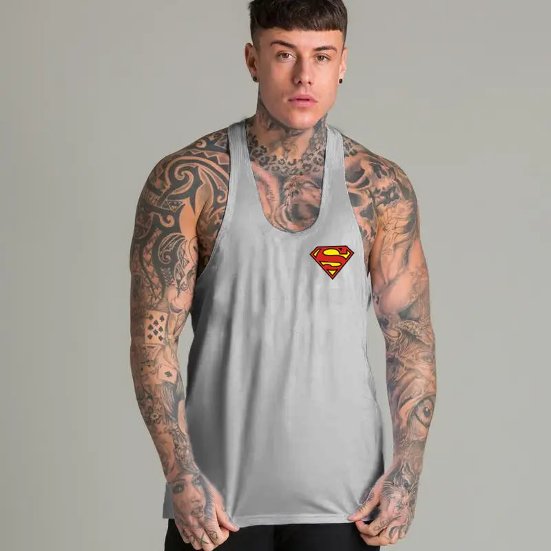 Men's Gray Superman Muscle Vest Summer Training Wear - Image 4
