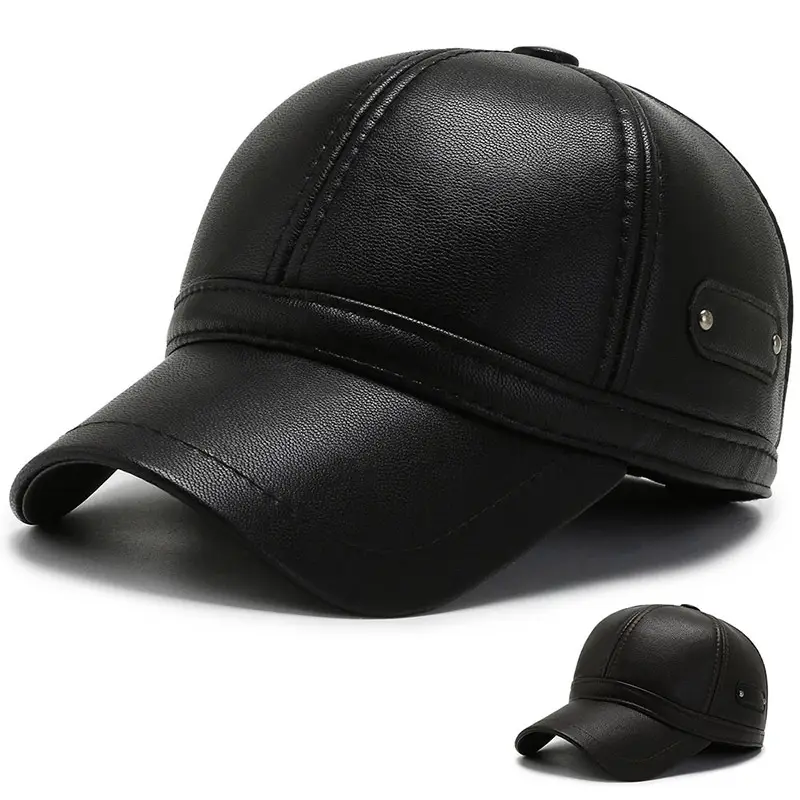 Winter PU Leather Ear Cap Cap for Men Women